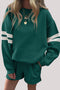 Varsity Stripe Drop Shoulder Crewneck Sweatshirt And Drawstring Shorts Short Set